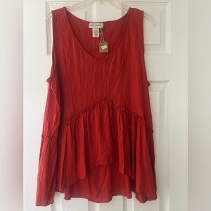 Saints & Hearts red Coral Rust Flowy Top Tank Sleeveless Boho Large New